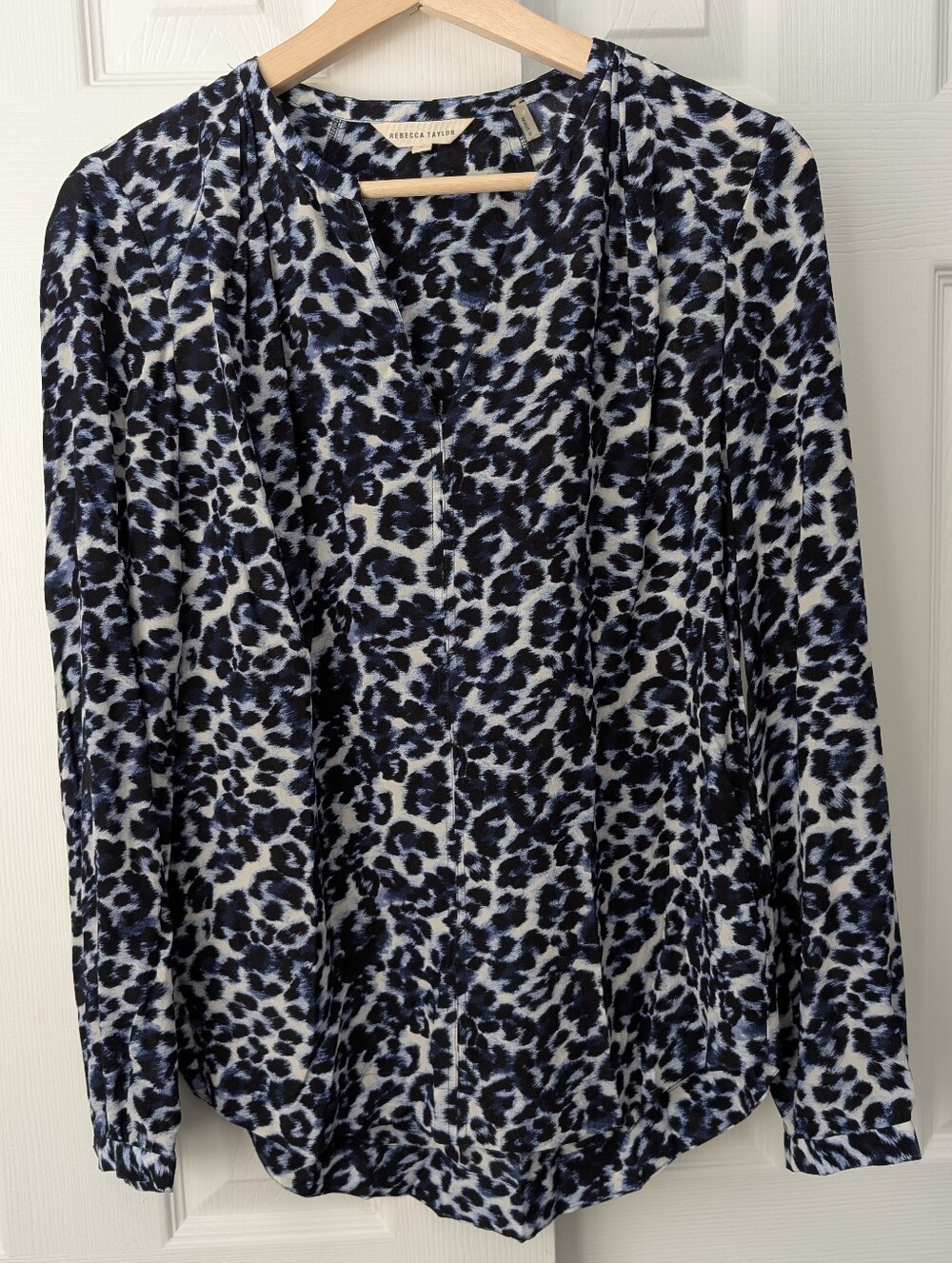 Rebecca Taylor New Navy White Black Animal Print Long Sleeve Silk Blouse, size 2